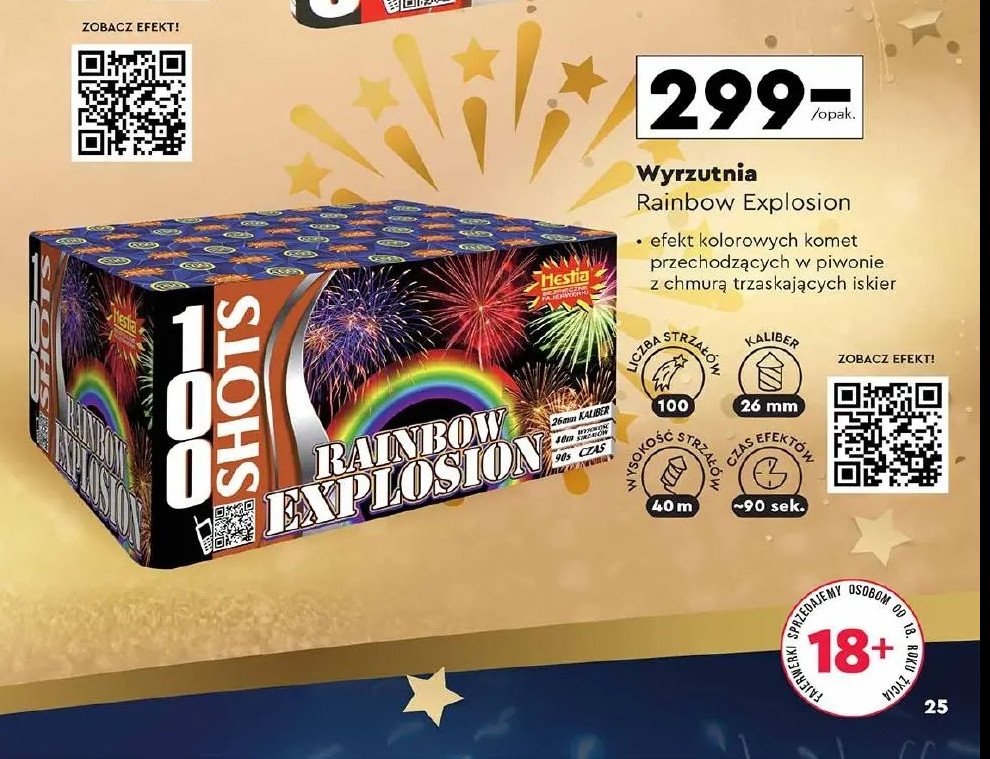 Wyrzutnia 100 strzałów rainbow explosion Hestia promocja w Biedronka