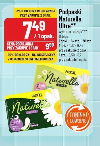 Podpaski higieniczne normal 2-pak Naturella ultra promocja