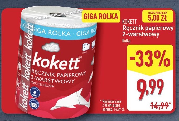 Ręcznik papierowy 2-warstwowy Kokett promocja w Aldi