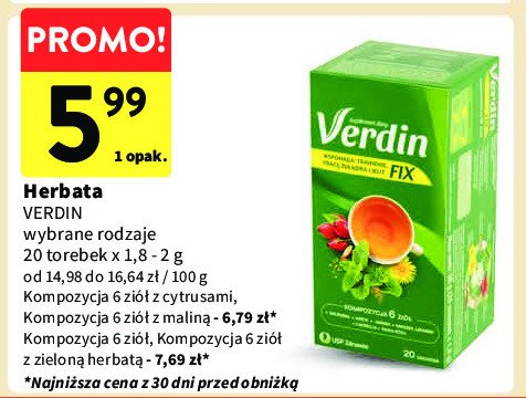 Herbata kompozycja 6 ziół z cytrusami Verdin fix promocja