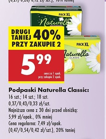 Podpaski higieniczne normal camomile Naturella classic promocja