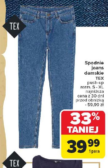 Spodnie jeans damskie rozm. s-xl Tex promocja w Carrefour