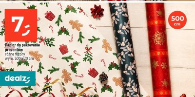 Papier do pakowania prezentów różne wzory wym. 500 x 70 cm promocja w Dealz