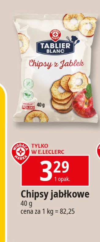 Chipsy z jabłek Wiodąca marka tablier blanc promocja w Leclerc