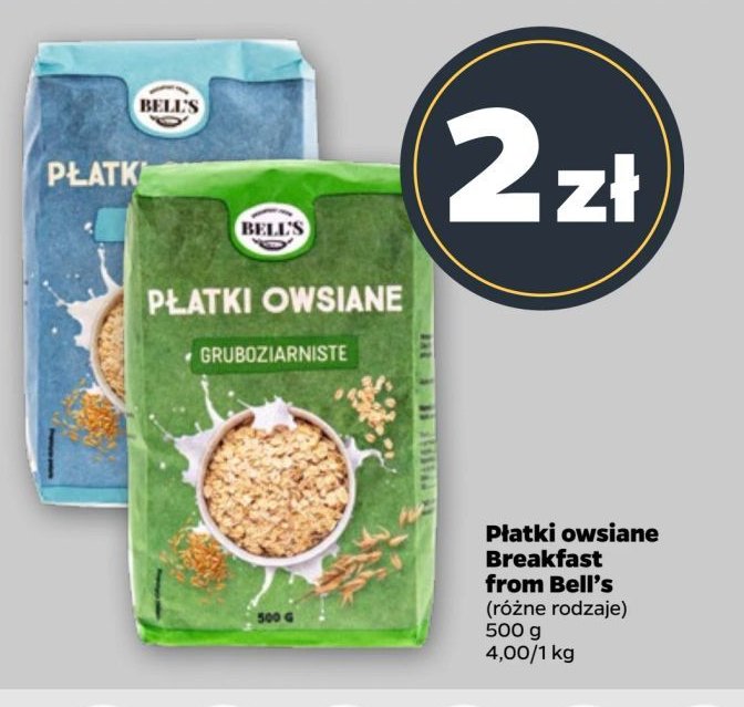 Płatki owsiane gruboziarniste Breakfast from bell's promocja w Netto