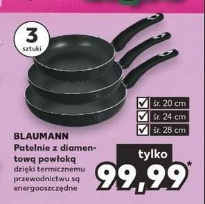 Patelnie z diamentow膮 pow艂ok膮 20 cm + 24 cm + 28 cm BLAUMANN promocja