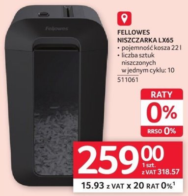 Niszczarka FELLOWES NISZCZARKA LX65 promocja w Selgros