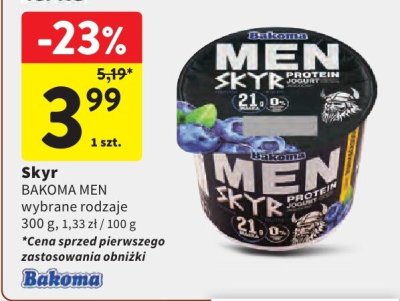 Skyr MEN wybrane rodzaje Bakoma promocja w Intermarche