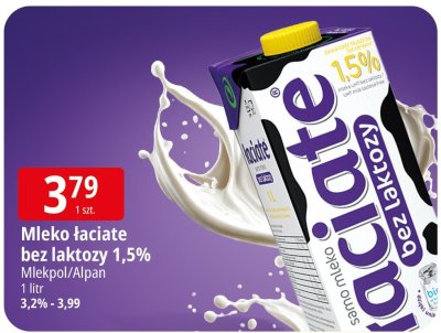 Mleko 艂aciate bez laktozy 1,5% Mlekpol/Alpan promocja w Leclerc
