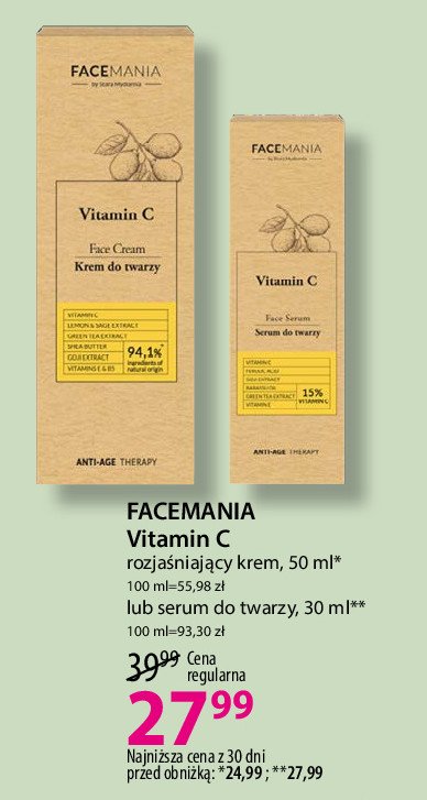 Serum do twarzy z retinolem i witaminą c FACEMANIA promocja
