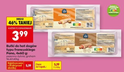 Bułki do hot dogów typu francuskiego Pano 4x60g: pszenne, żytnie, graham promocja w Biedronka