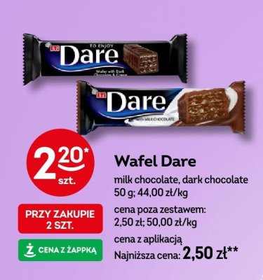 Wafel Dare milk chocolate, dark chocolate promocja w Żabka