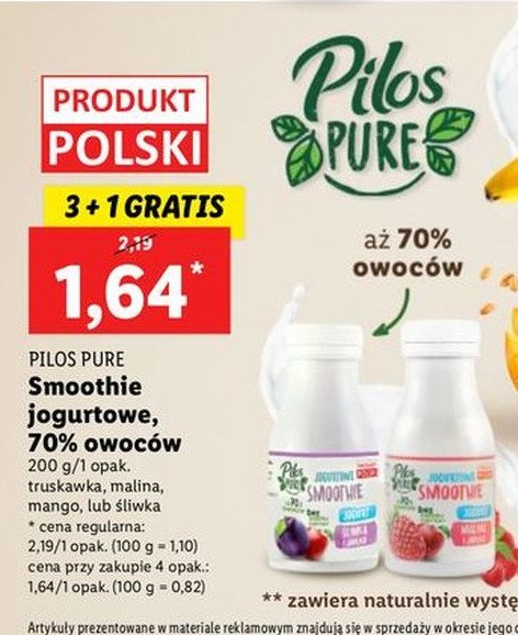 Jogurtowe smoothie truskawka i jabłko Pilos pure promocje