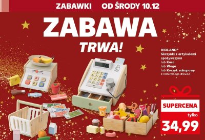 Skrzynki z artykułami spożywczymi z naturalnego drewna promocja w Kaufland