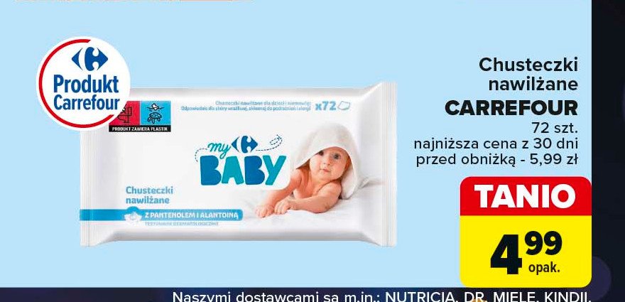 Chusteczki nawilżane z lanoliną i alantoliną promocja w Carrefour Market