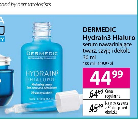 Serum nawadniające twarz szyja dekolt Dermedic hydrain 3 hialuro promocja