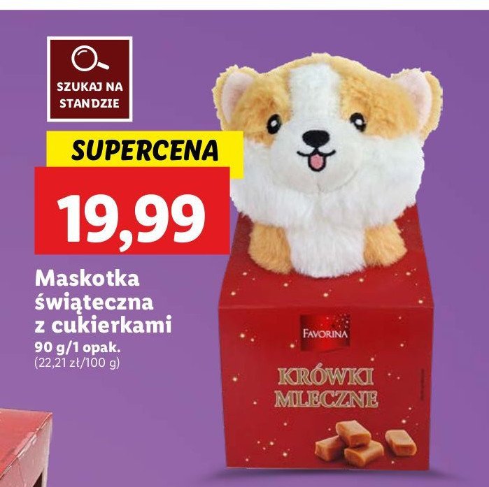 Maskotka świąteczna z cukierkami Favorina promocja