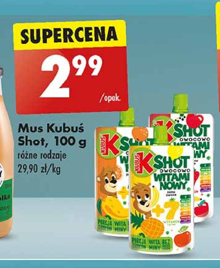 Mus shot żółte owoce Kubuś promocja