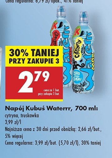 Woda cytrynowa Kubuś waterrr max promocja w Biedronka