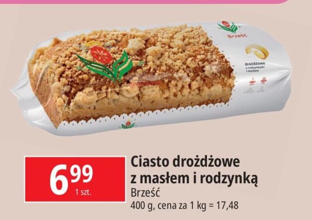 Ciasto drożdżowe z masłem i rodzynkami Brześć promocja w Leclerc