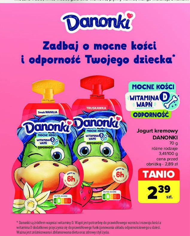 Jogurt w saszetce truskawka Danonki promocja w Carrefour Market