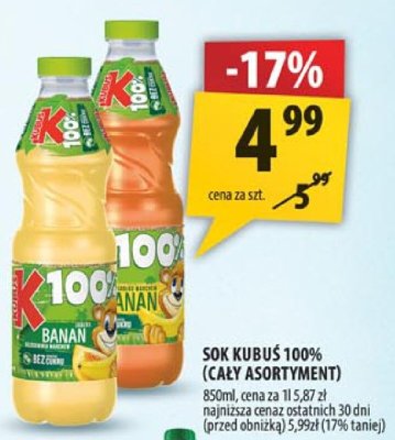 Sok Kubuś 100% (cały asortyment) promocja w Arhelan