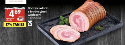 Boczek rolada z tradycyjnej wędzarni Suchan promocja w Delikatesy Centrum
