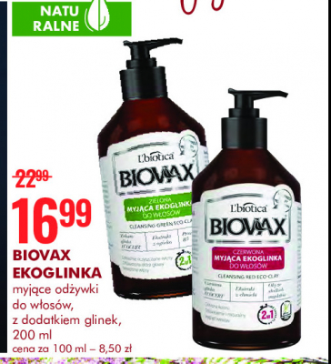 Myjąca zielona ekoglinka do włosów Biovax promocja