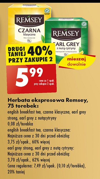 Herbata earl grey strong Remsey promocja