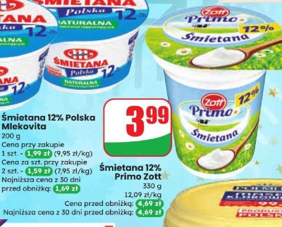 Śmietana 12% Polska Mlekovita promocja w Dino