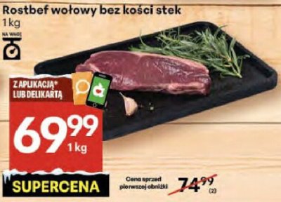 Rostbef wołowy bez kości stek 1kg promocja w Delikatesy Centrum