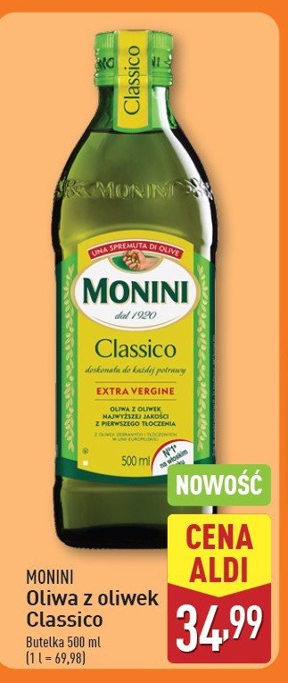 Oliwa z oliwek extra vergine Monini classico promocja w Aldi