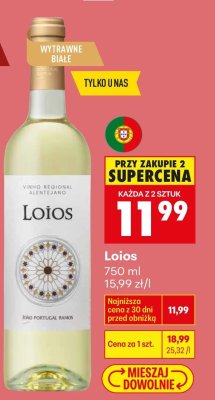 Wino Loios wytrawne białe promocja w Biedronka