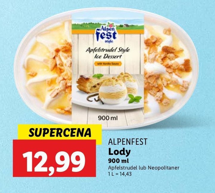 Lody o smaku szarlotki z sosem waniliowym Alpen fest promocja