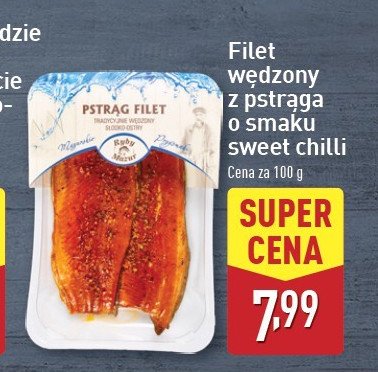 Pstrąg wędzony filet o smaku chili Ryby z mazur promocja w Aldi