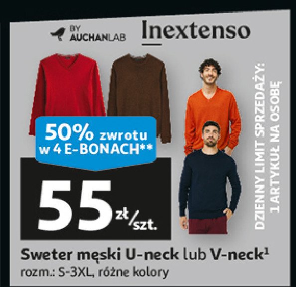 Sweter męski u-neck s -3xl Auchan inextenso promocja w Auchan