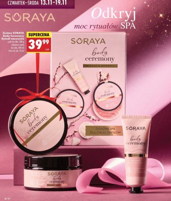 Zestaw SORAYA Body Ceremony Rytuał Nasycenia scrub do ciała 200 g, odżywcze masło do ciała 200 ml, krem do rąk 50 ml promocja w Biedronka