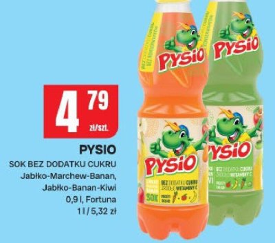 Sok bez dodatku cukru Pysio Jabłko-Marchew-Banan, Jabłko-Banan-Kiwi promocja w Chorten