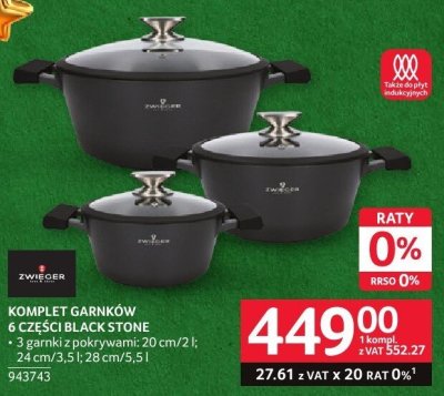 Komplet garnków Zwinger 6 części Black Stone promocja w Selgros