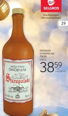 Miód pitny Dwójniak Staropolski 750ml promocja w Selgros