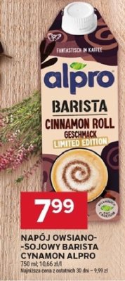 Napój owsiano-sojowy Barista Cinnamon Roll Alpro promocja w Stokrotka