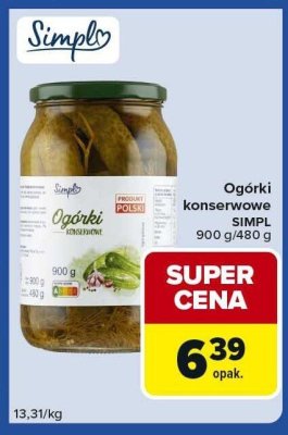 Ogórki konserwowe Simpl 900g/480g promocja w Carrefour Express