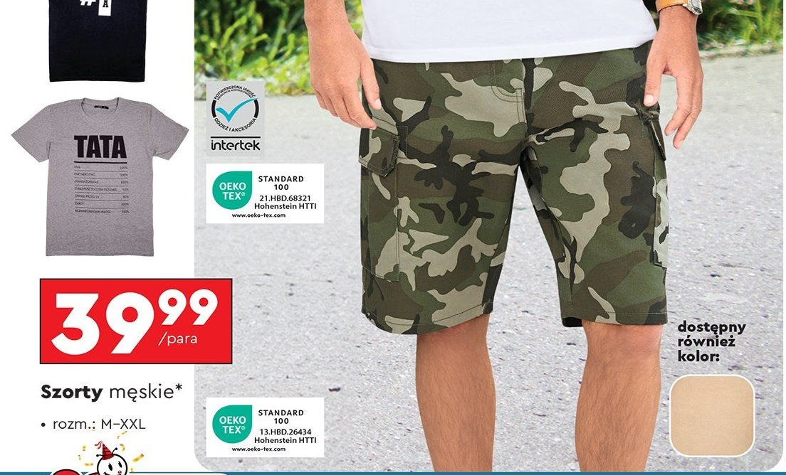 Szorty męskie m-xxl promocja w Biedronka