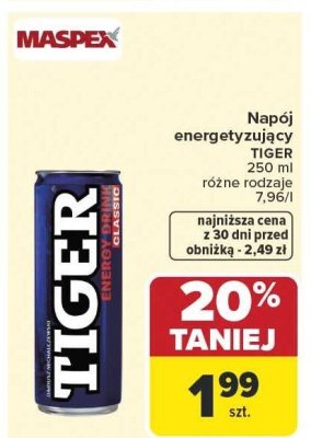 Napój energetyzujący TIGER 250 ml różne rodzaje promocja w Carrefour