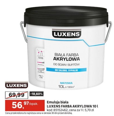 Emulsja biała LUXENS FARBA AKRYLOWA 10 l promocja w Leroy Merlin