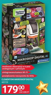 Clementoni mikroskop digital możliwość obserwacji w trybie analogowym i cyfrowym zintegrowana kamera Wi-Fi powiększenie rzeczywiste do 425x promocja w Selgros