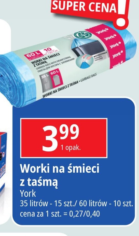 Worki na śmieci lux z taśmą 60 l York promocja