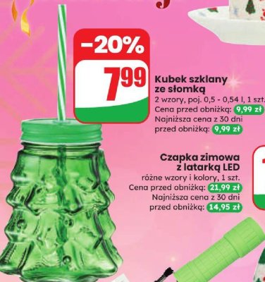 Kubek szklany ze słomką różne wzory 2 wzory poj. 0,5-0,54l promocja w Dino