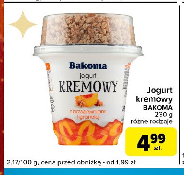 Jogurt brzoskwiniowy z granolą Bakoma promocja w Carrefour Express