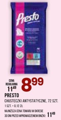 Chusteczki antybakteryjne Presto promocja w Drogerie Natura